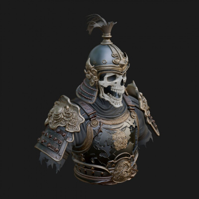 Skull Samurai Bust Statue Design 4 3D Print Model