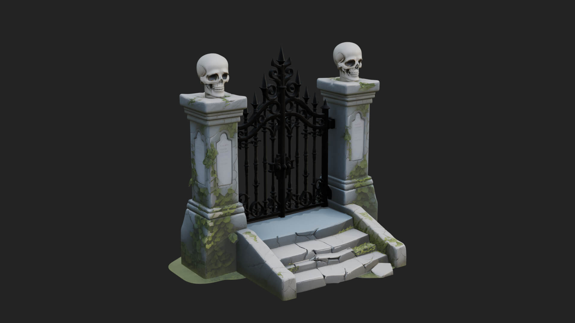 Skull Topped Graveyard Gate Design 1 3D Print Model 3D Model