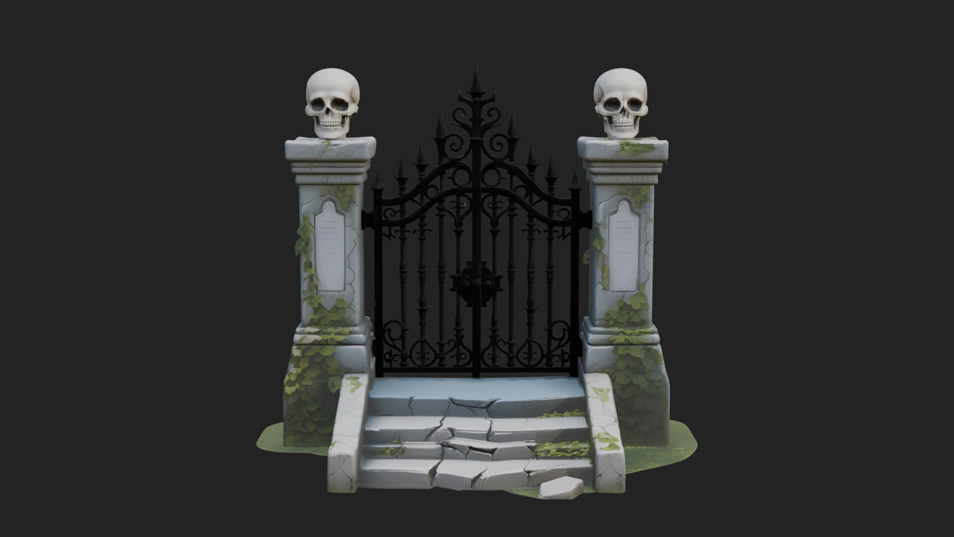 Skull Topped Graveyard Gate Design 1 3D Print Model 3D Model