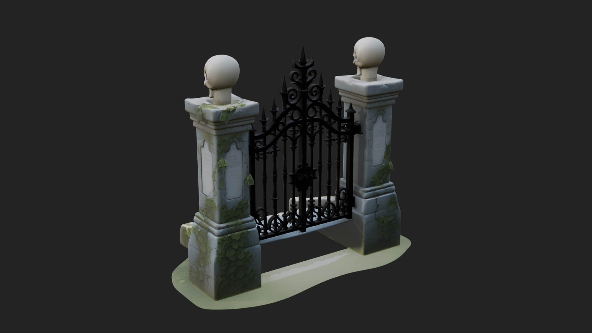 Skull Topped Graveyard Gate Design 1 3D Print Model 3D Model