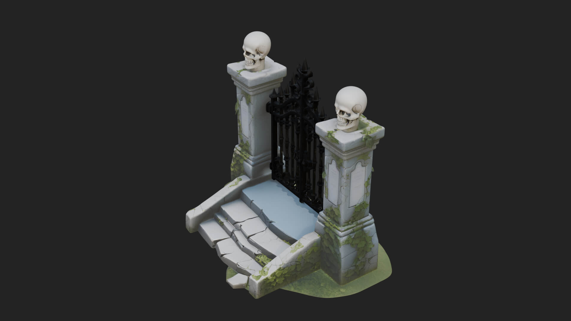 Skull Topped Graveyard Gate Design 1 3D Print Model 3D Model