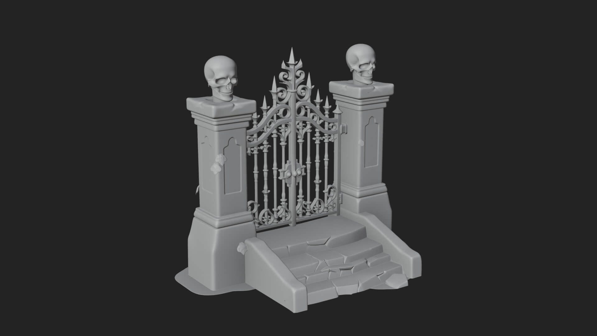 Skull Topped Graveyard Gate Design 1 3D Print Model 3D Model