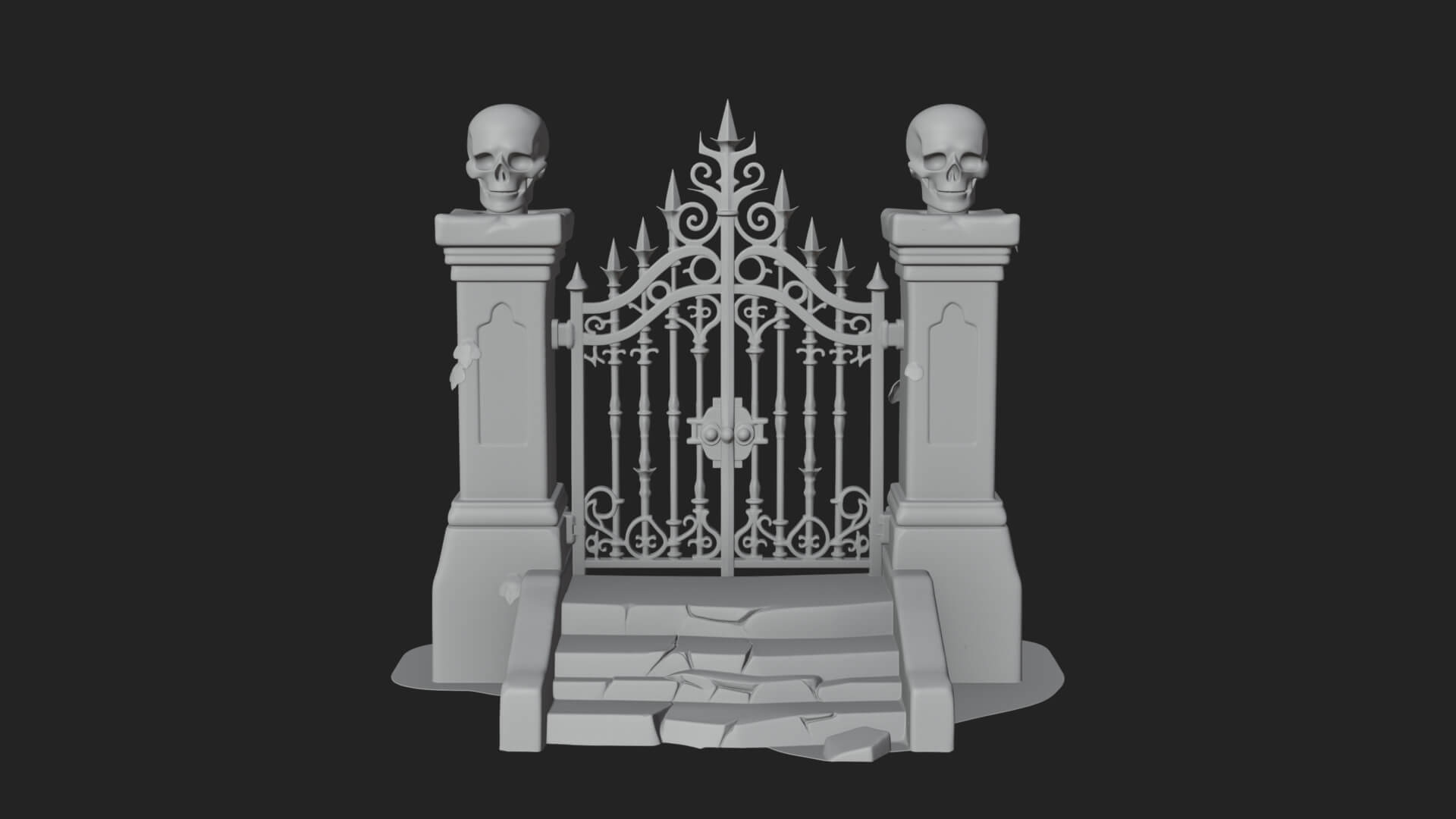 Skull Topped Graveyard Gate Design 1 3D Print Model 3D Model