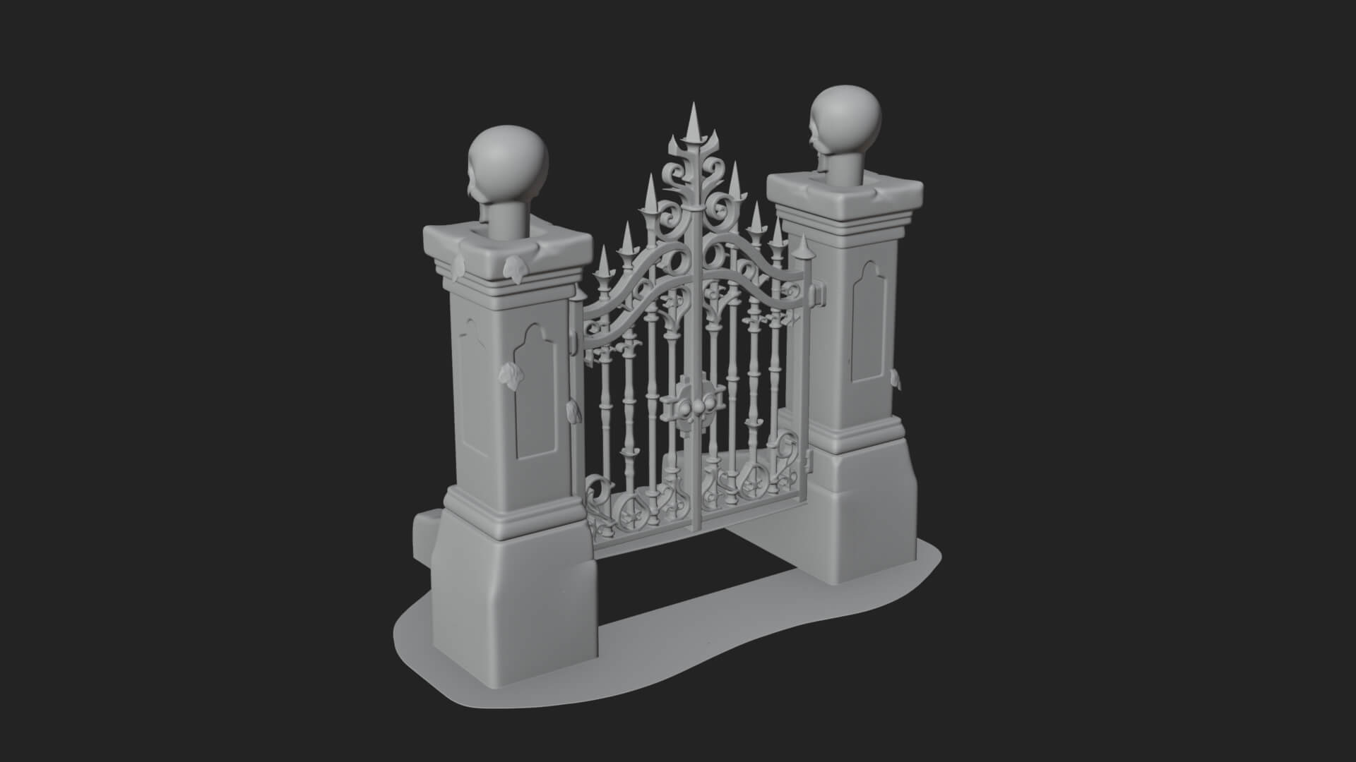 Skull Topped Graveyard Gate Design 1 3D Print Model 3D Model