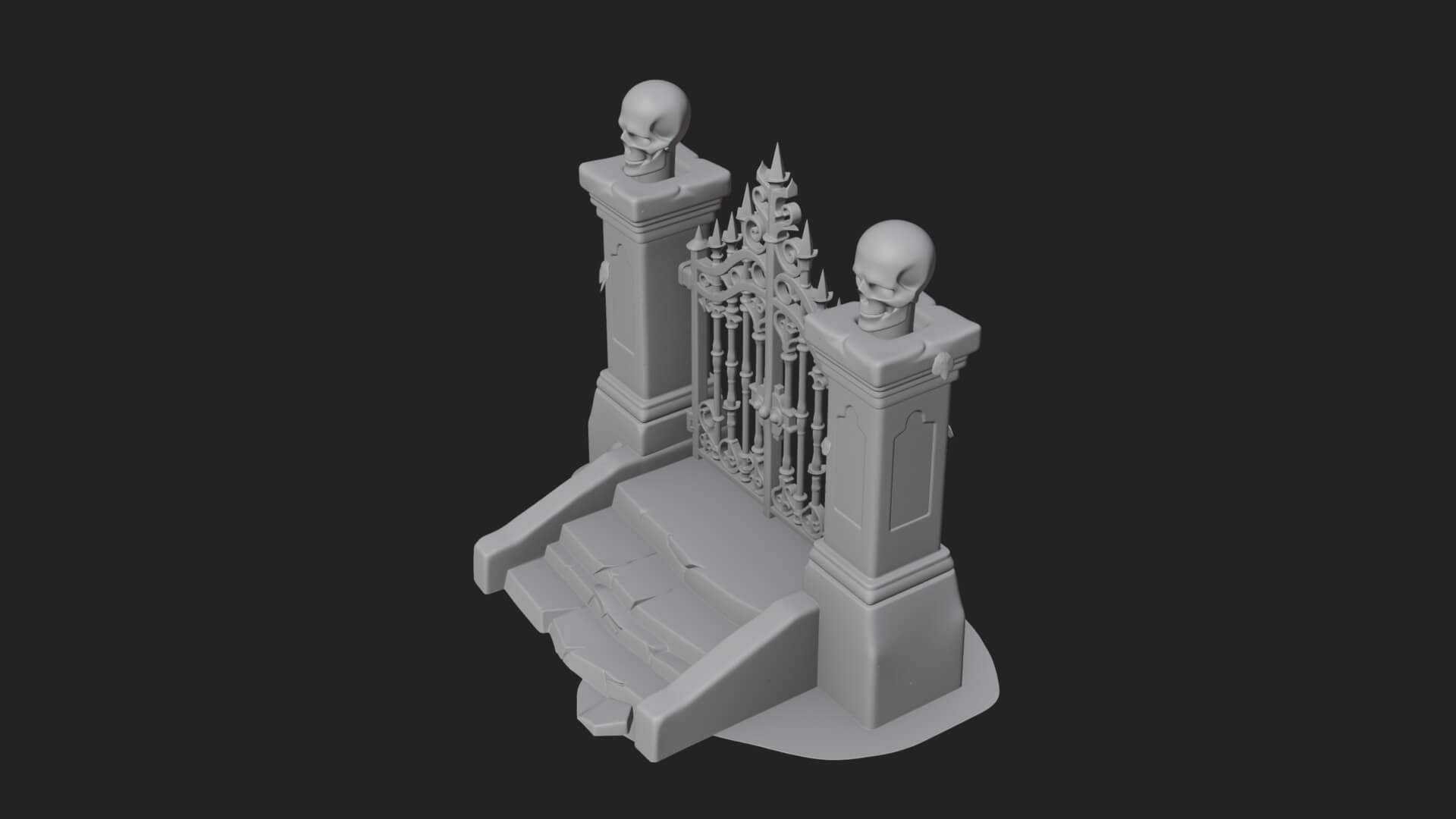 Skull Topped Graveyard Gate Design 1 3D Print Model 3D Model