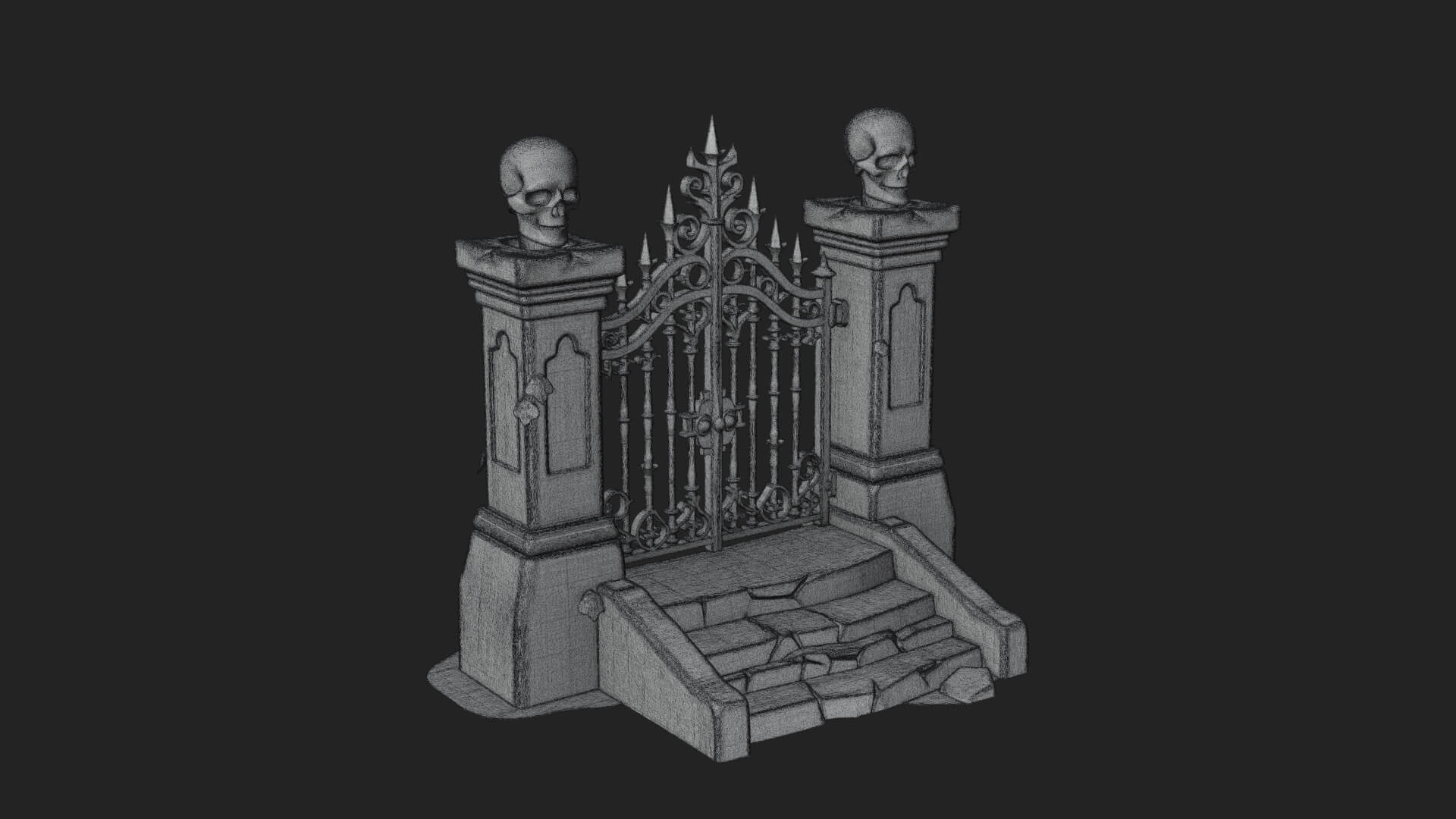 Skull Topped Graveyard Gate Design 1 3D Print Model 3D Model
