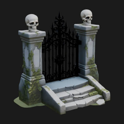 Skull Topped Graveyard Gate Design 1 3D Print Model