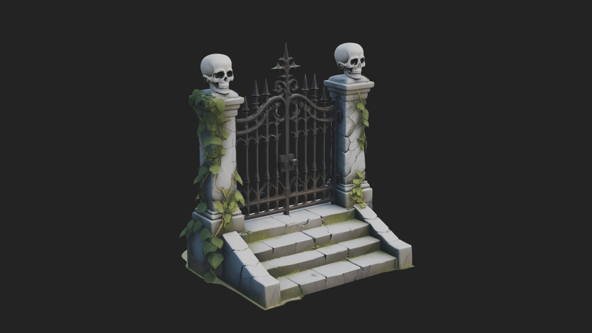 Skull-Topped Graveyard Gate Design 2 3D Print Model 3D Model