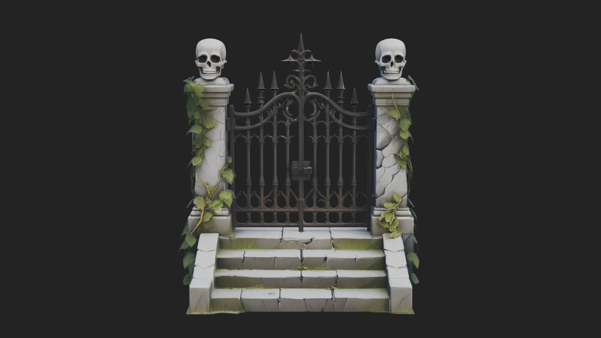 Skull-Topped Graveyard Gate Design 2 3D Print Model 3D Model
