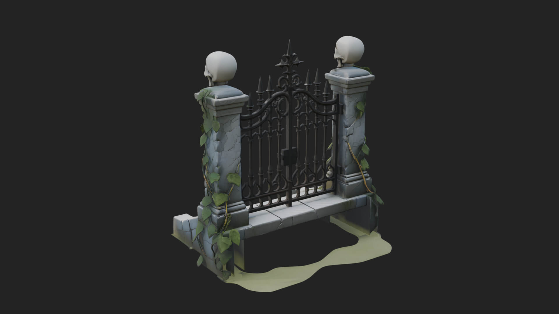 Skull-Topped Graveyard Gate Design 2 3D Print Model 3D Model
