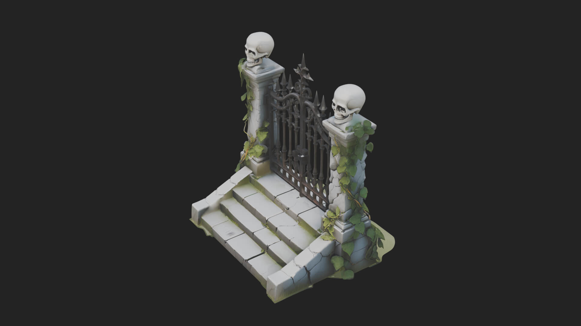 Skull-Topped Graveyard Gate Design 2 3D Print Model 3D Model
