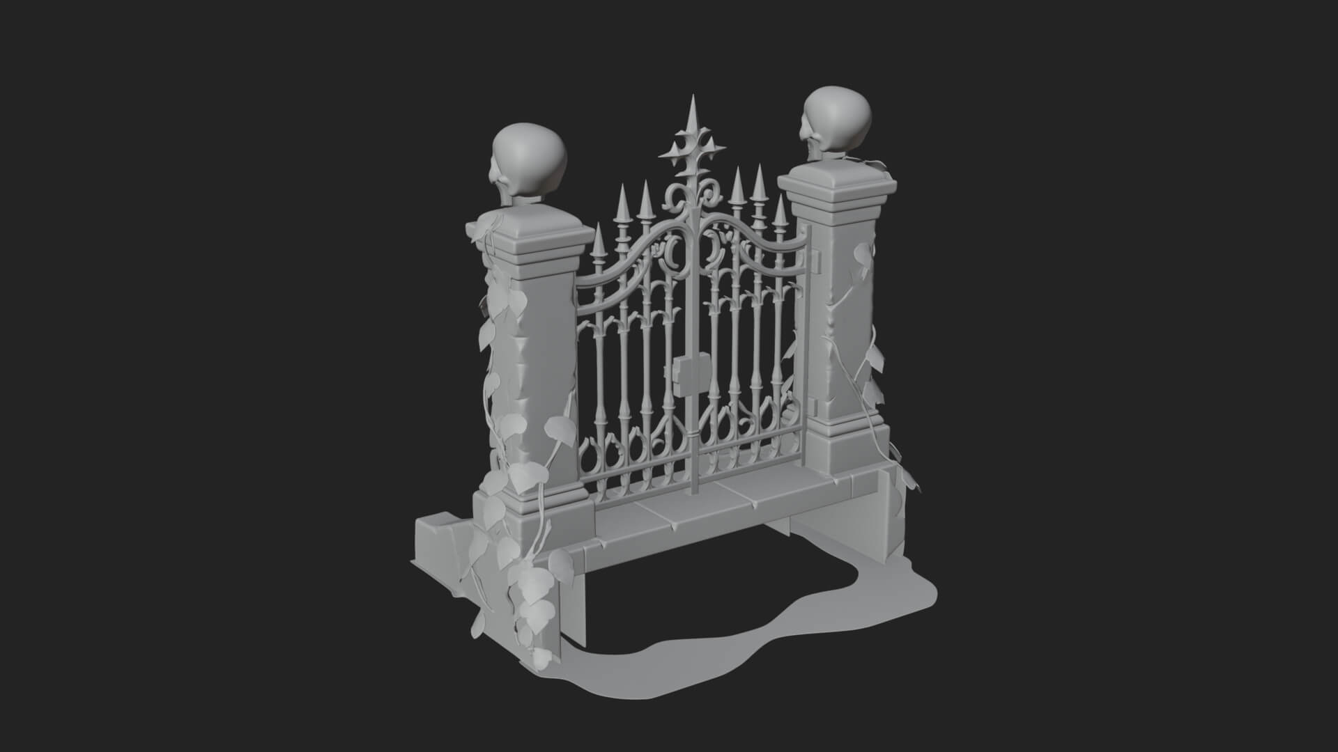 Skull-Topped Graveyard Gate Design 2 3D Print Model 3D Model