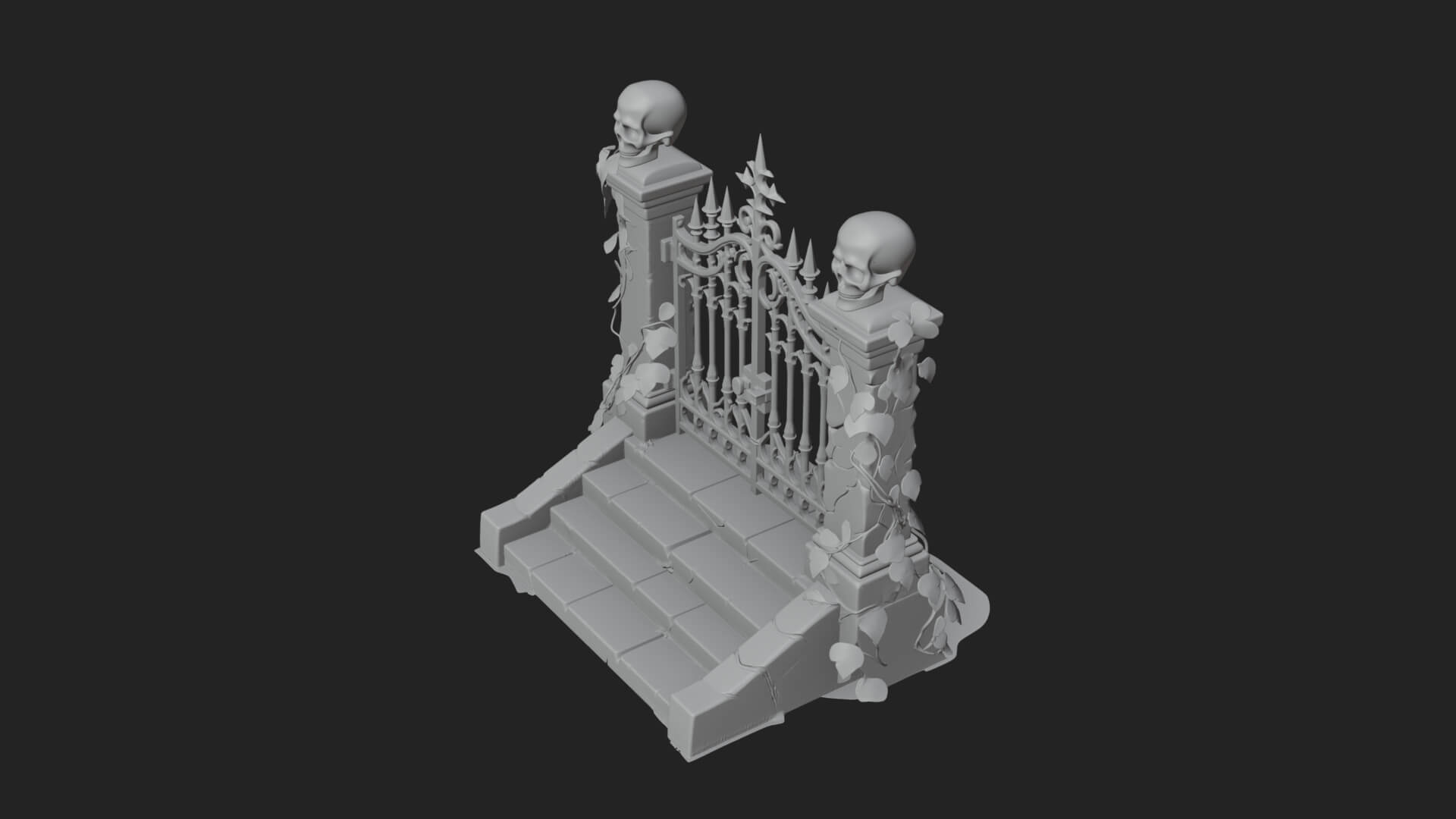 Skull-Topped Graveyard Gate Design 2 3D Print Model 3D Model