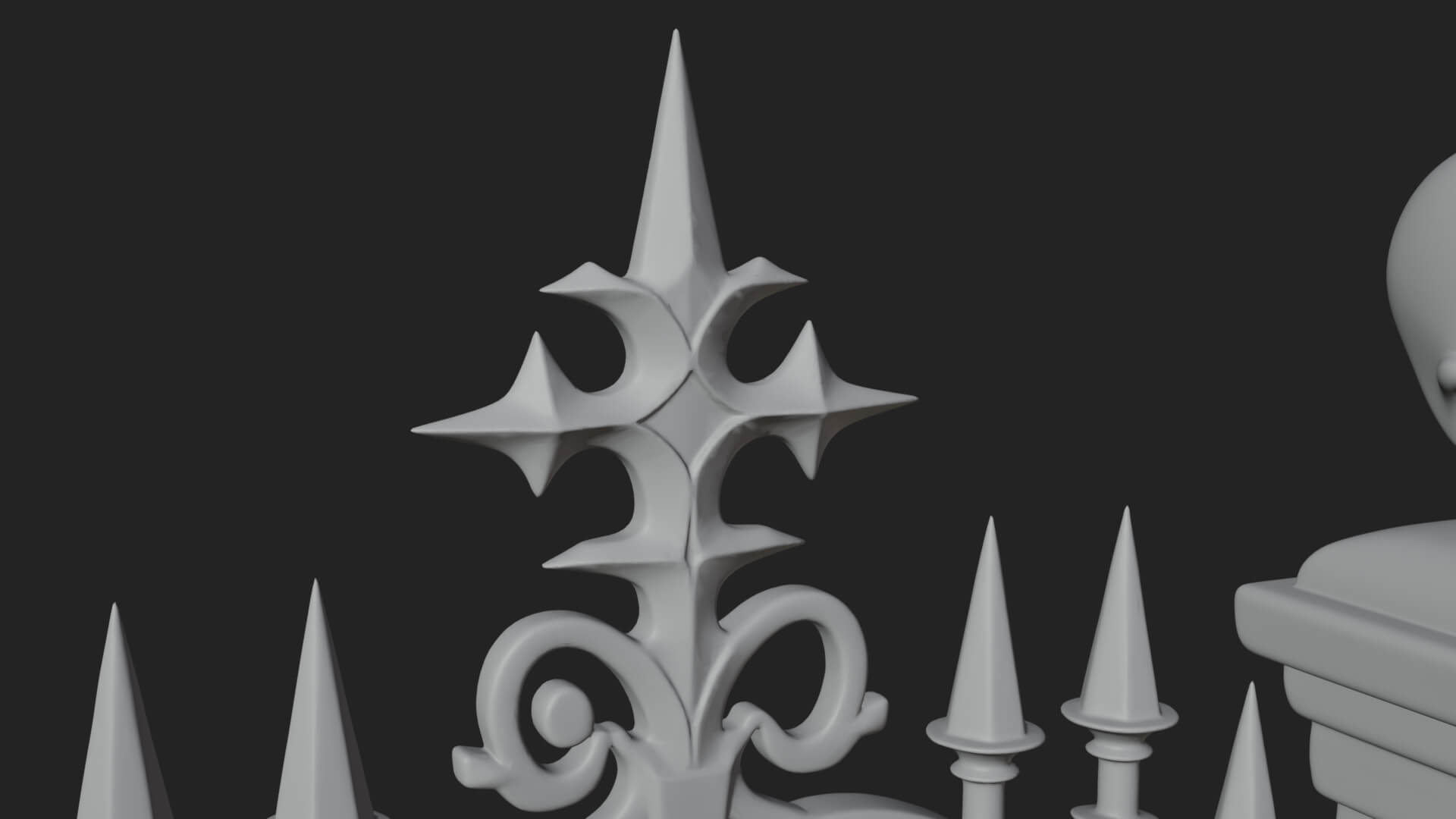 Skull-Topped Graveyard Gate Design 2 3D Print Model 3D Model