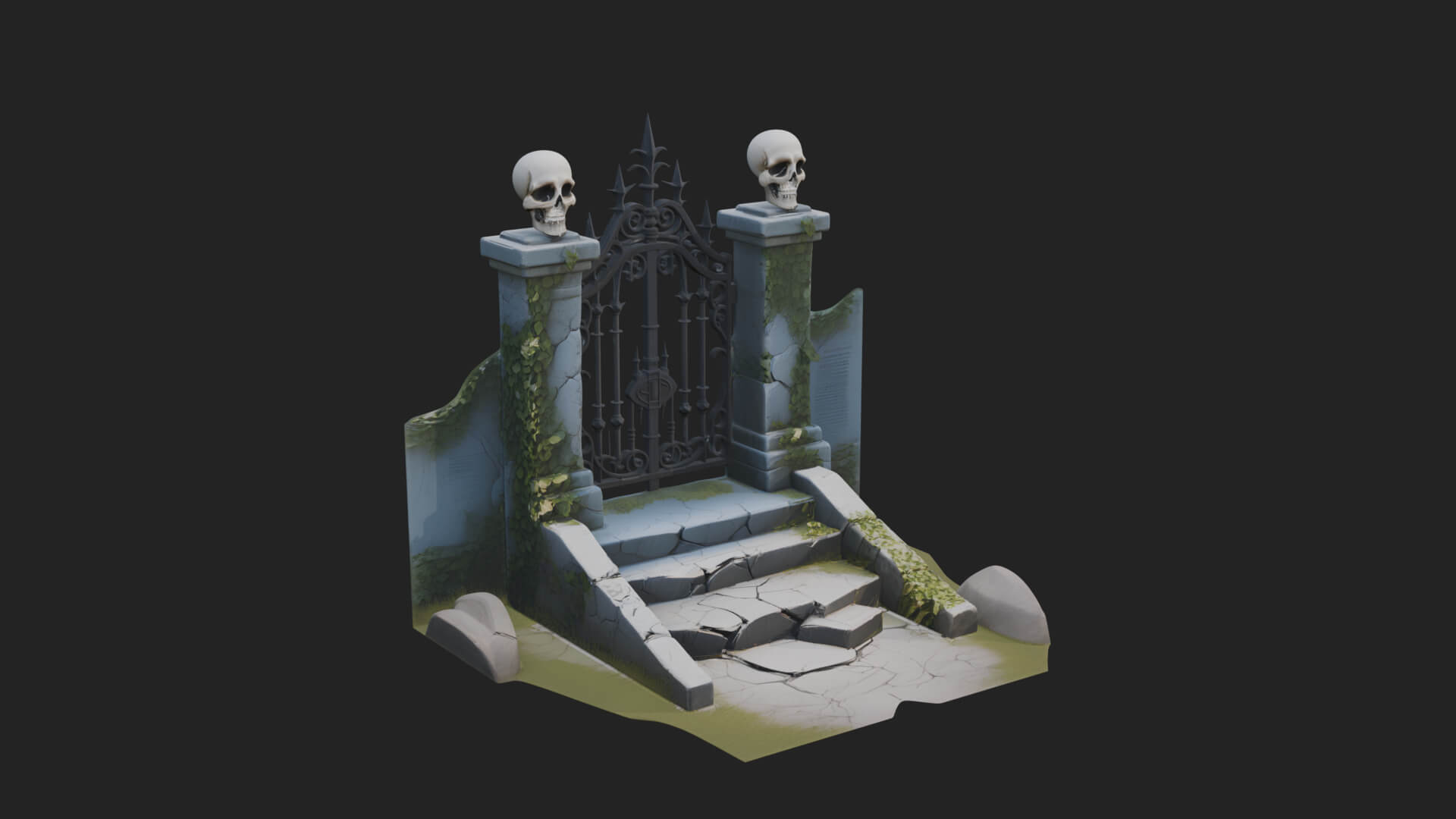 Skull-Topped Graveyard Gate Design 3 3D Print Model 3D Model