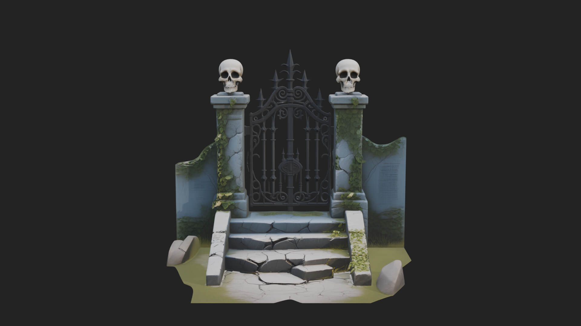 Skull-Topped Graveyard Gate Design 3 3D Print Model 3D Model