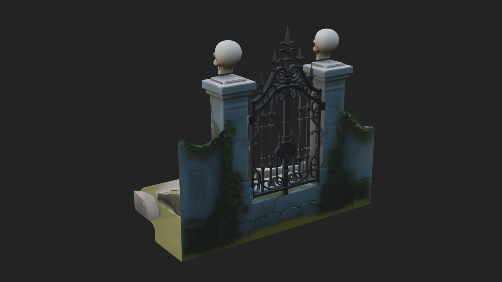 Skull-Topped Graveyard Gate Design 3 3D Print Model 3D Model