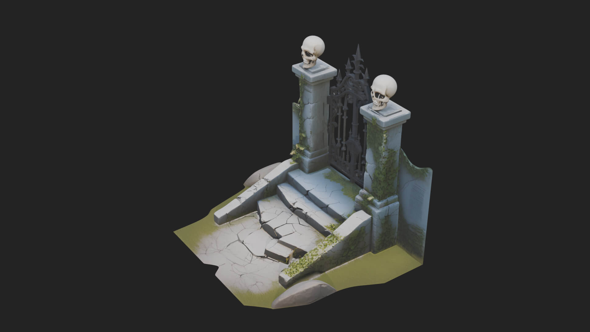 Skull-Topped Graveyard Gate Design 3 3D Print Model 3D Model