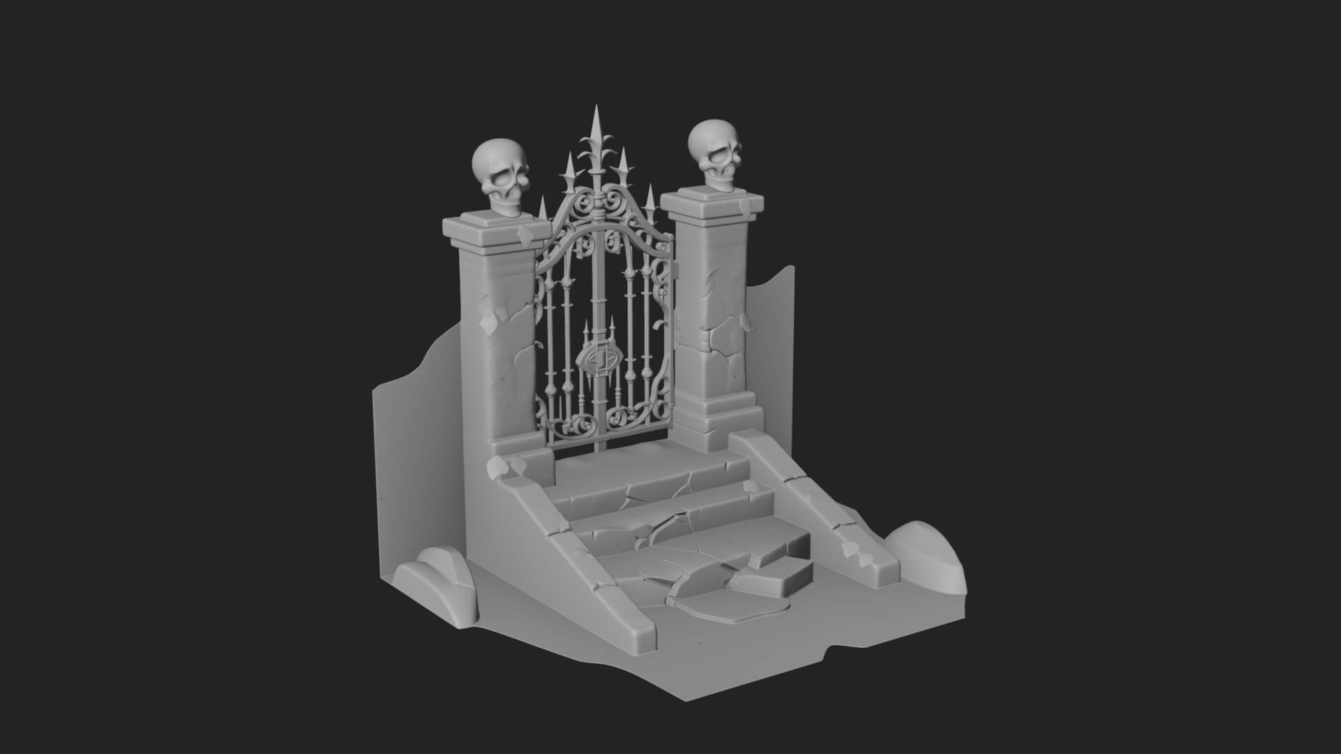 Skull-Topped Graveyard Gate Design 3 3D Print Model 3D Model