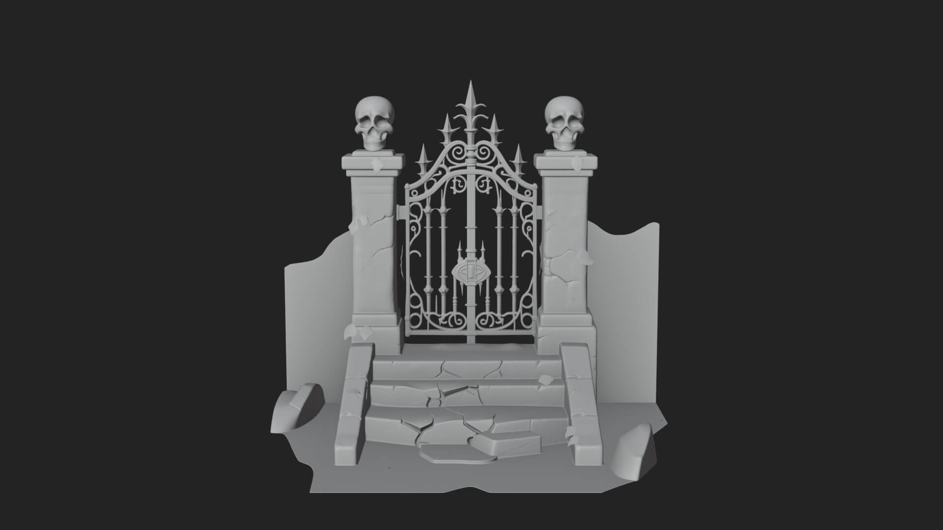 Skull-Topped Graveyard Gate Design 3 3D Print Model 3D Model