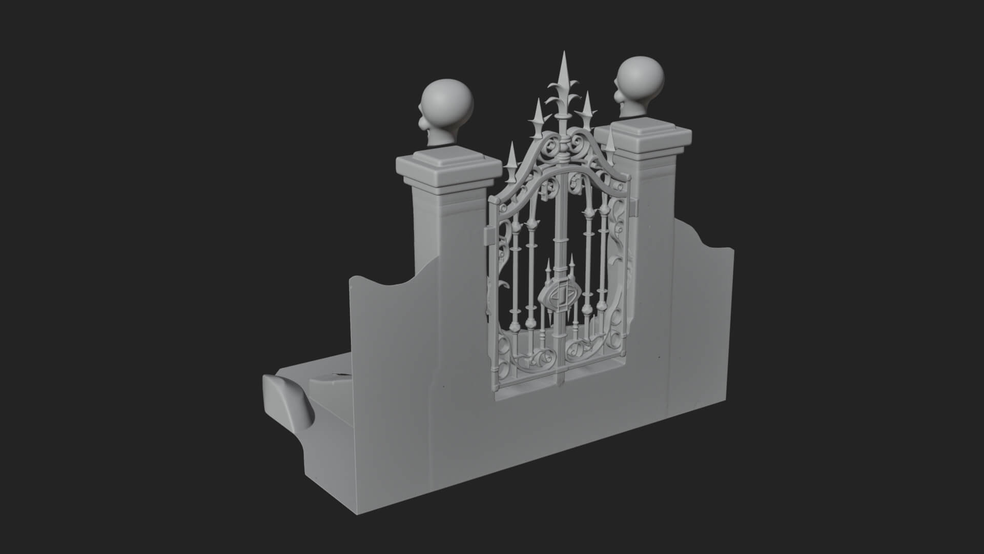 Skull-Topped Graveyard Gate Design 3 3D Print Model 3D Model