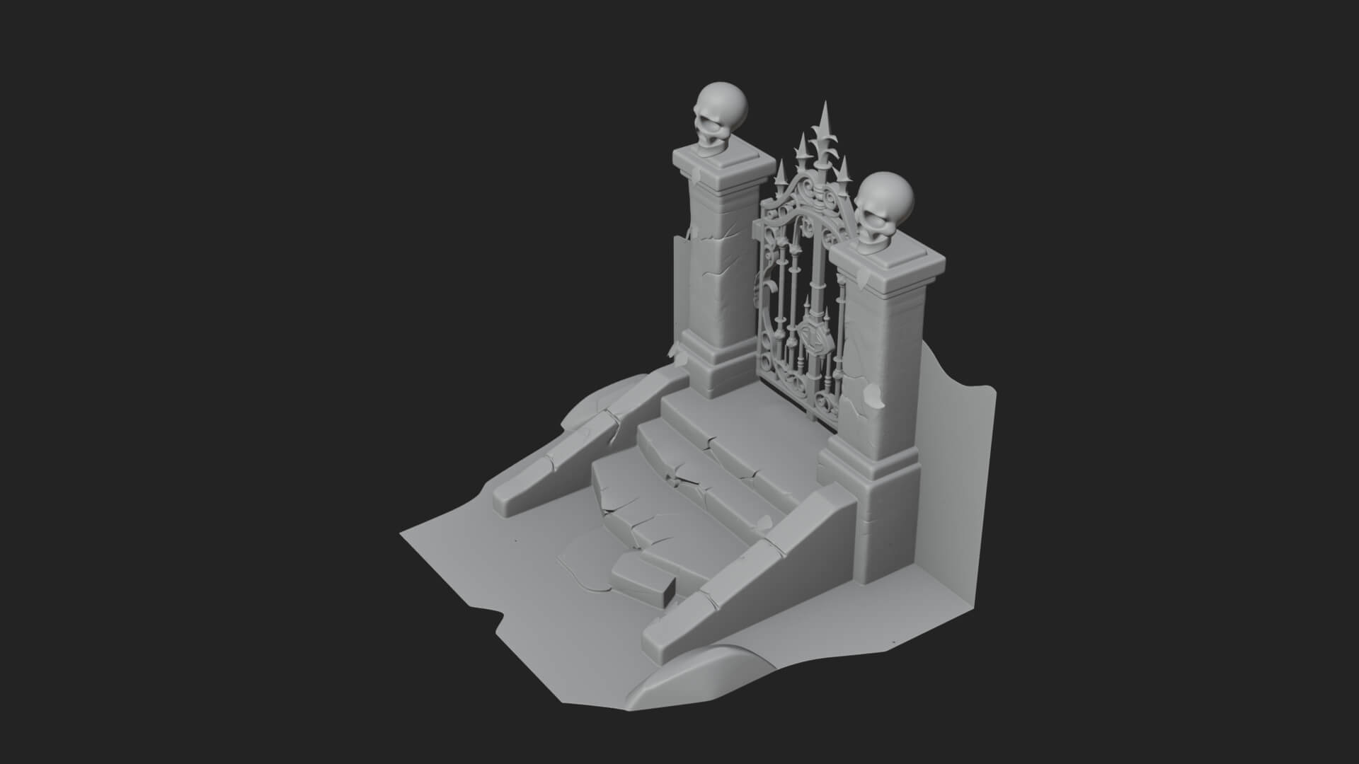 Skull-Topped Graveyard Gate Design 3 3D Print Model 3D Model