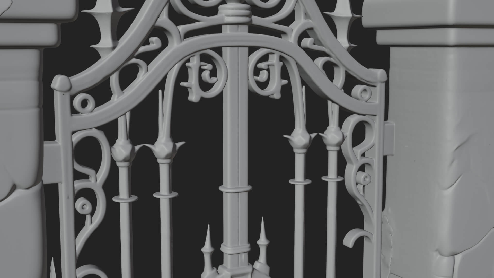 Skull-Topped Graveyard Gate Design 3 3D Print Model 3D Model