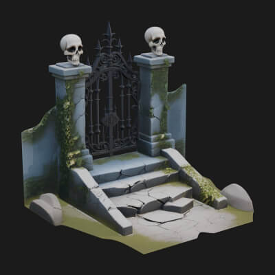 Skull-Topped Graveyard Gate Design 3 3D Print Model