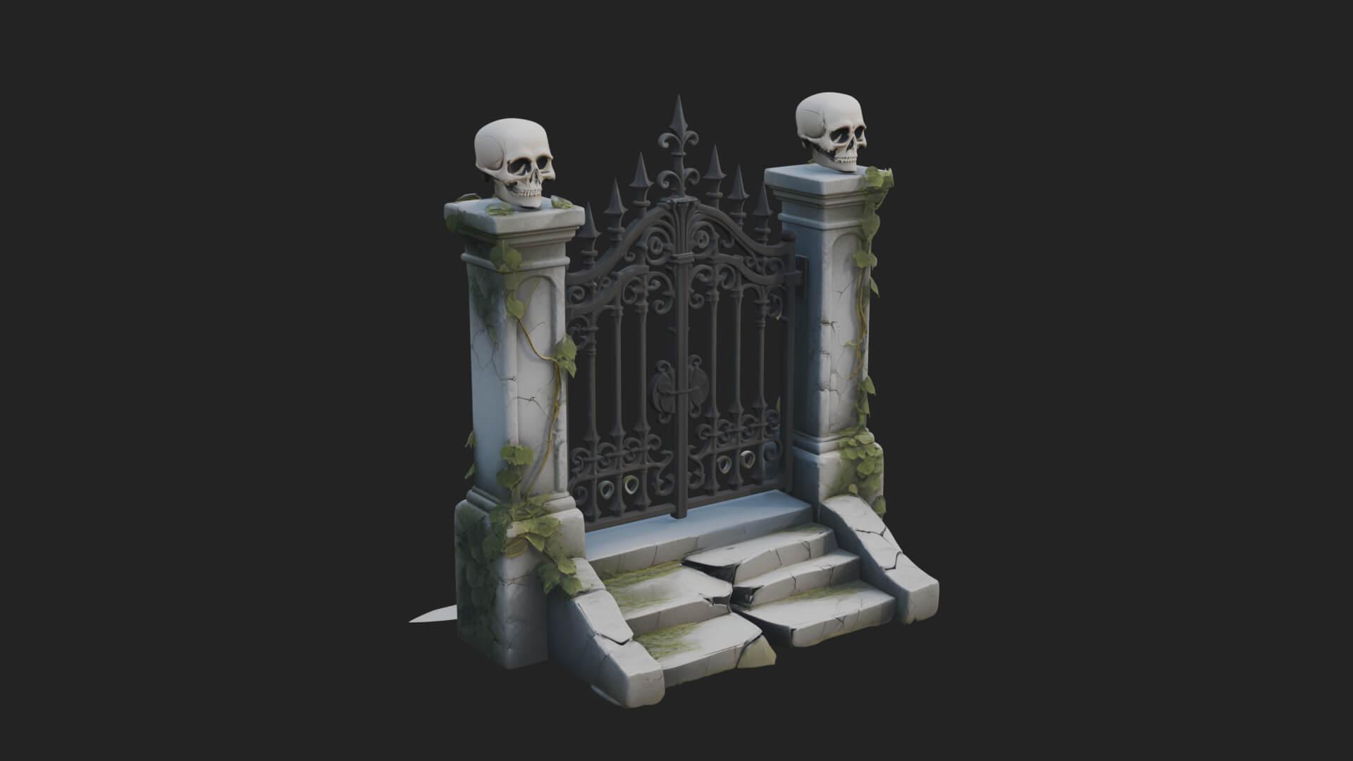 Skull-Topped Graveyard Gate Design 4 3D Print Model 3D Model