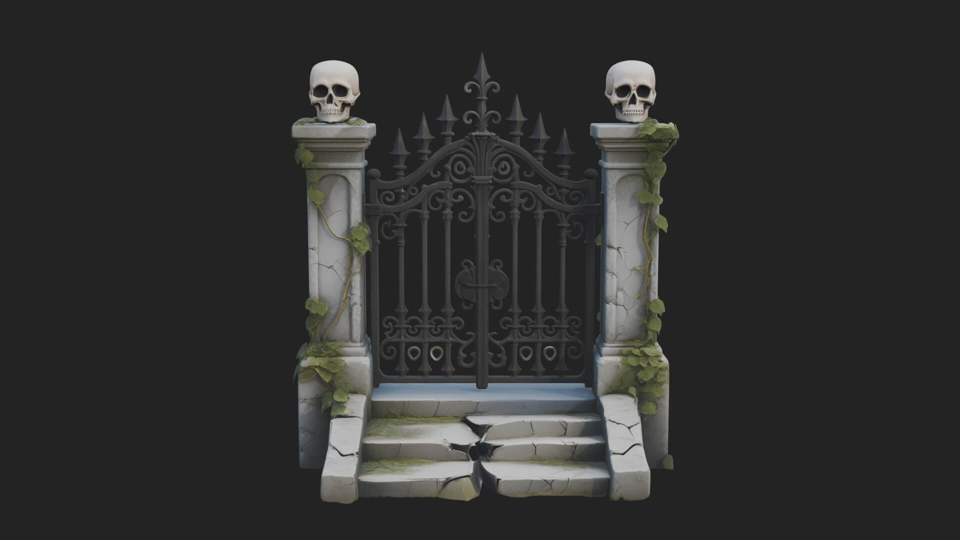 Skull-Topped Graveyard Gate Design 4 3D Print Model 3D Model