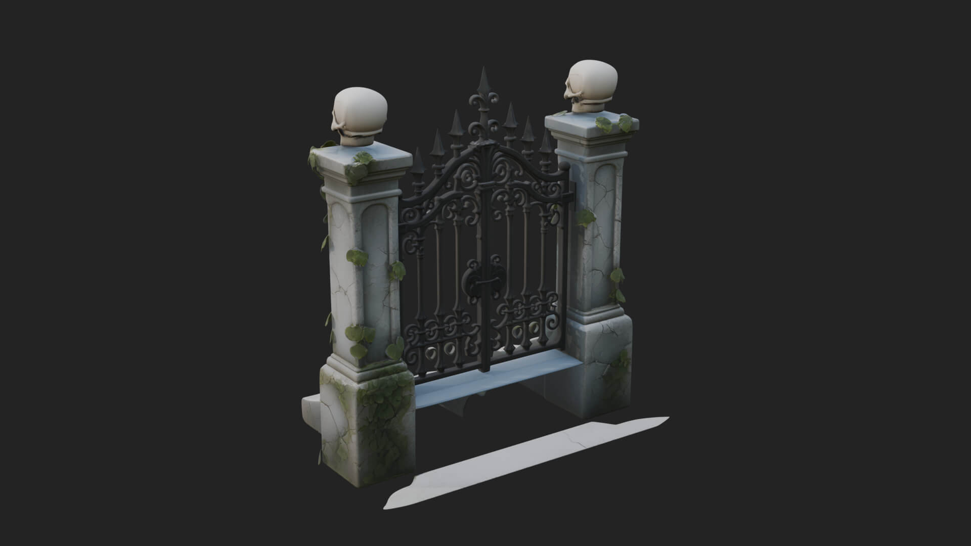 Skull-Topped Graveyard Gate Design 4 3D Print Model 3D Model