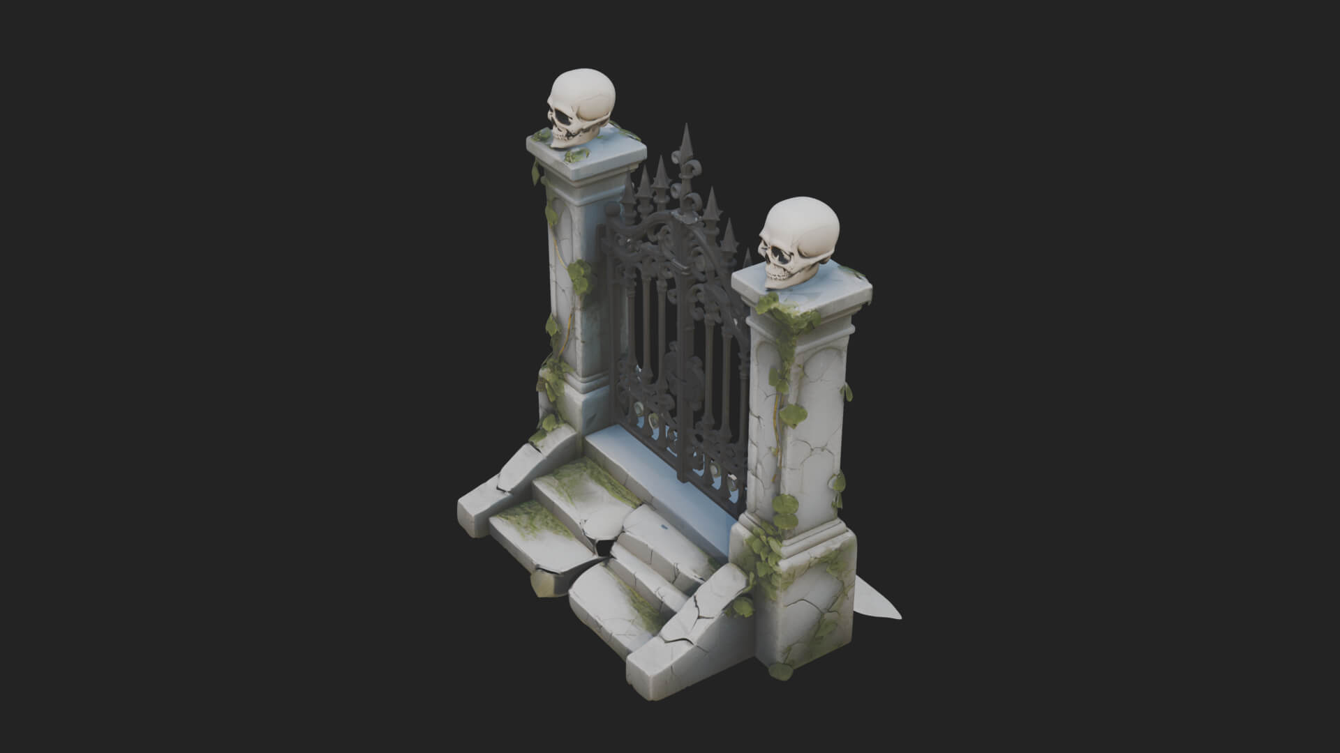 Skull-Topped Graveyard Gate Design 4 3D Print Model 3D Model