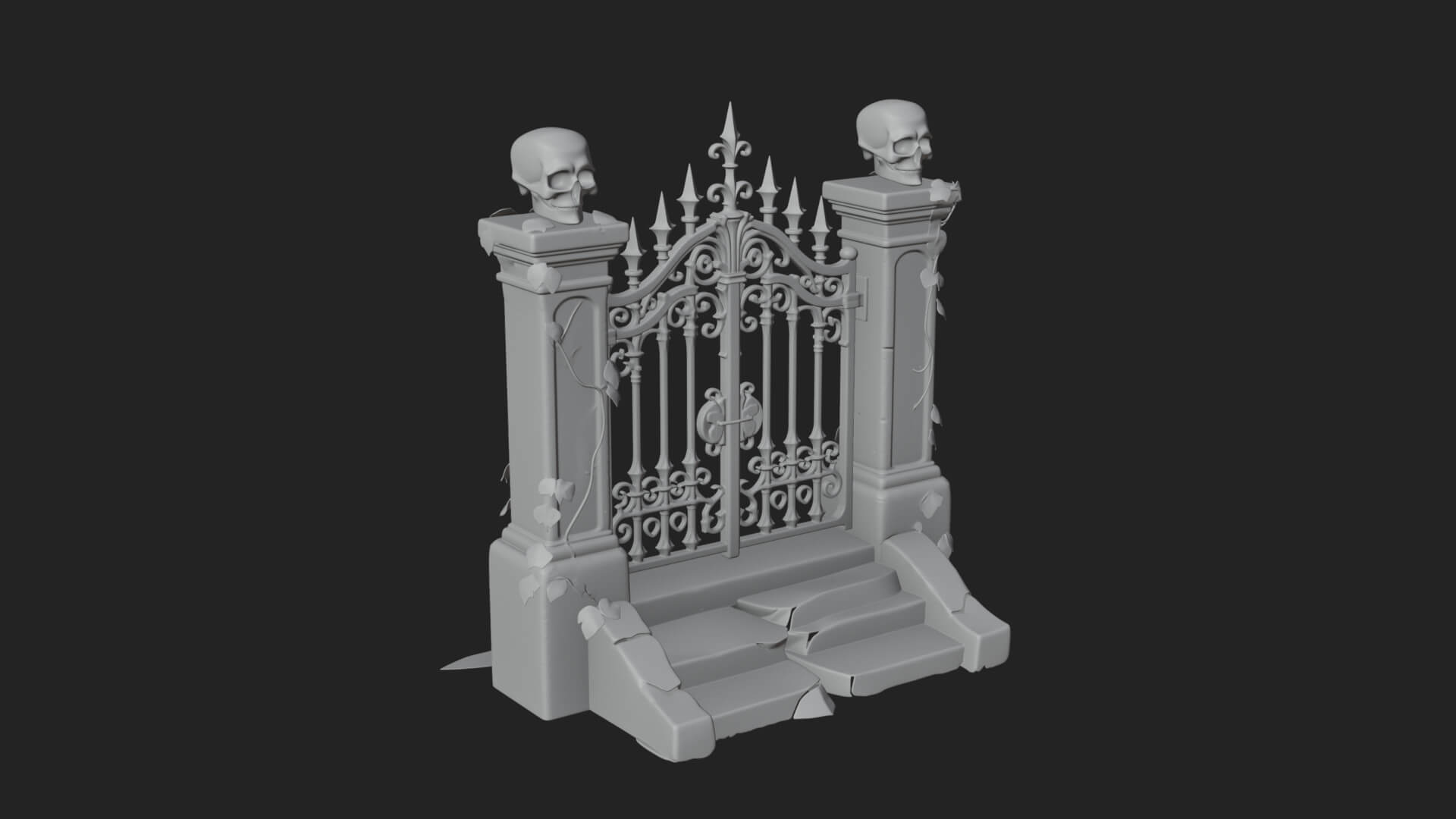 Skull-Topped Graveyard Gate Design 4 3D Print Model 3D Model