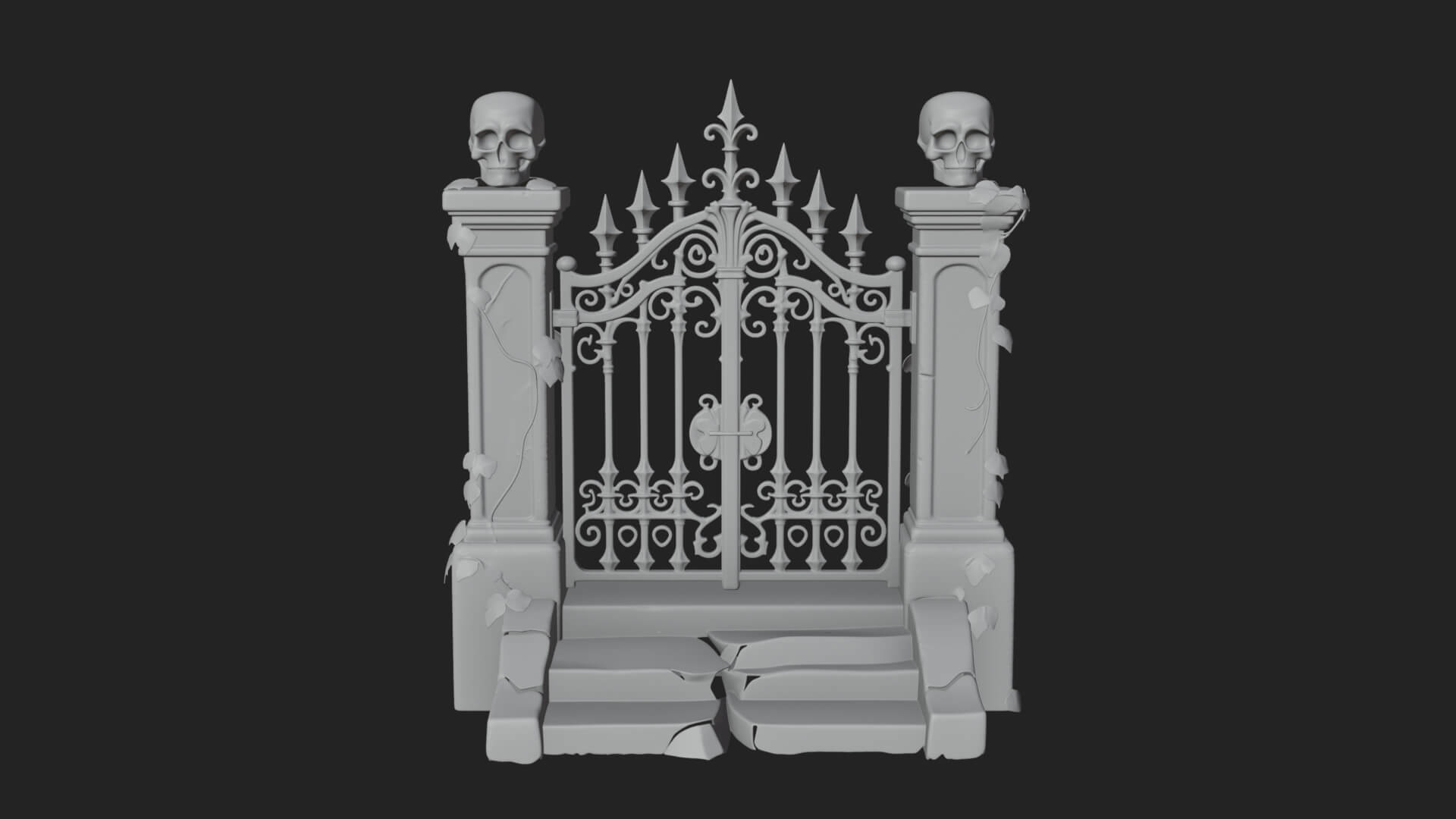 Skull-Topped Graveyard Gate Design 4 3D Print Model 3D Model