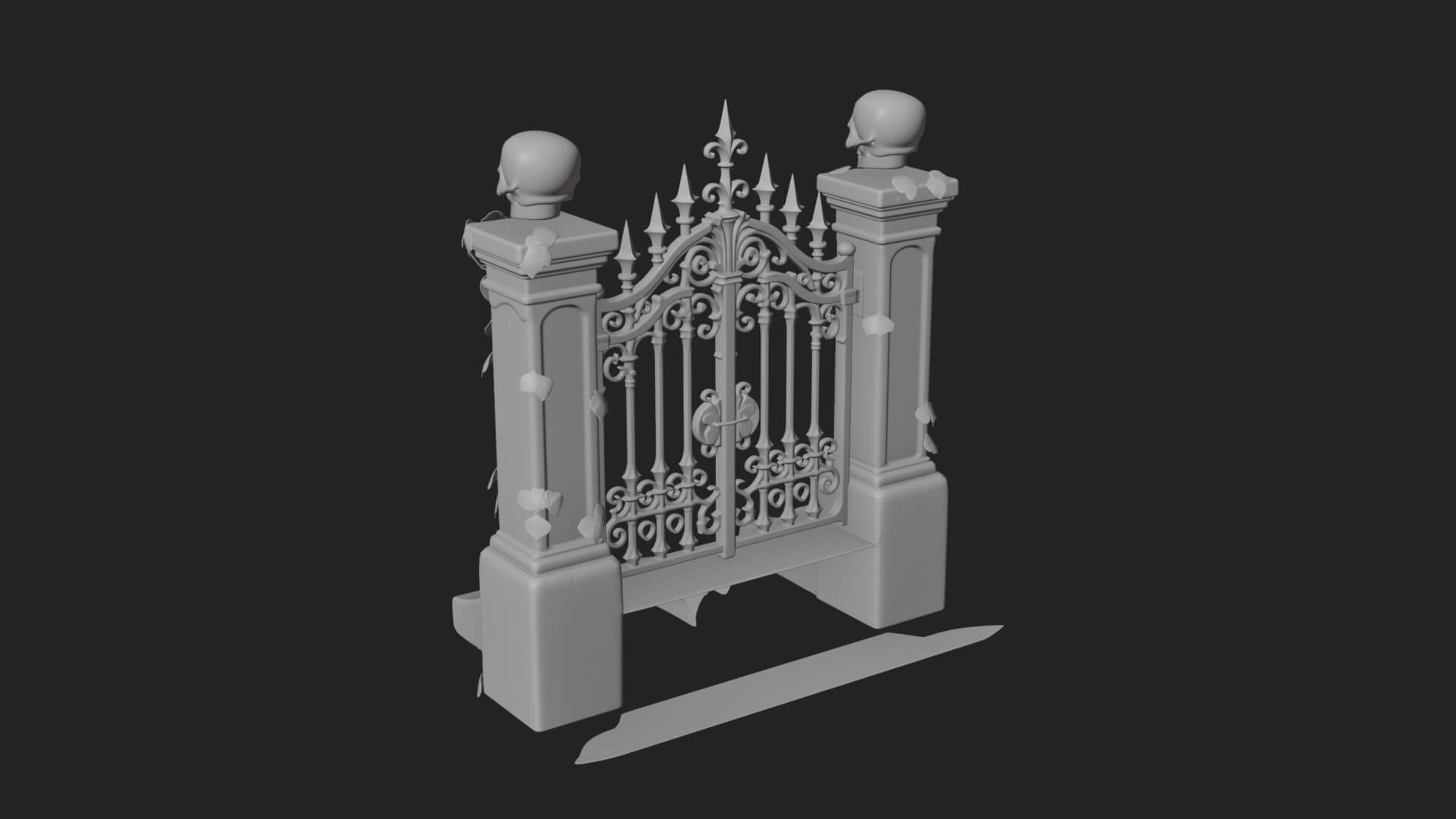 Skull-Topped Graveyard Gate Design 4 3D Print Model 3D Model