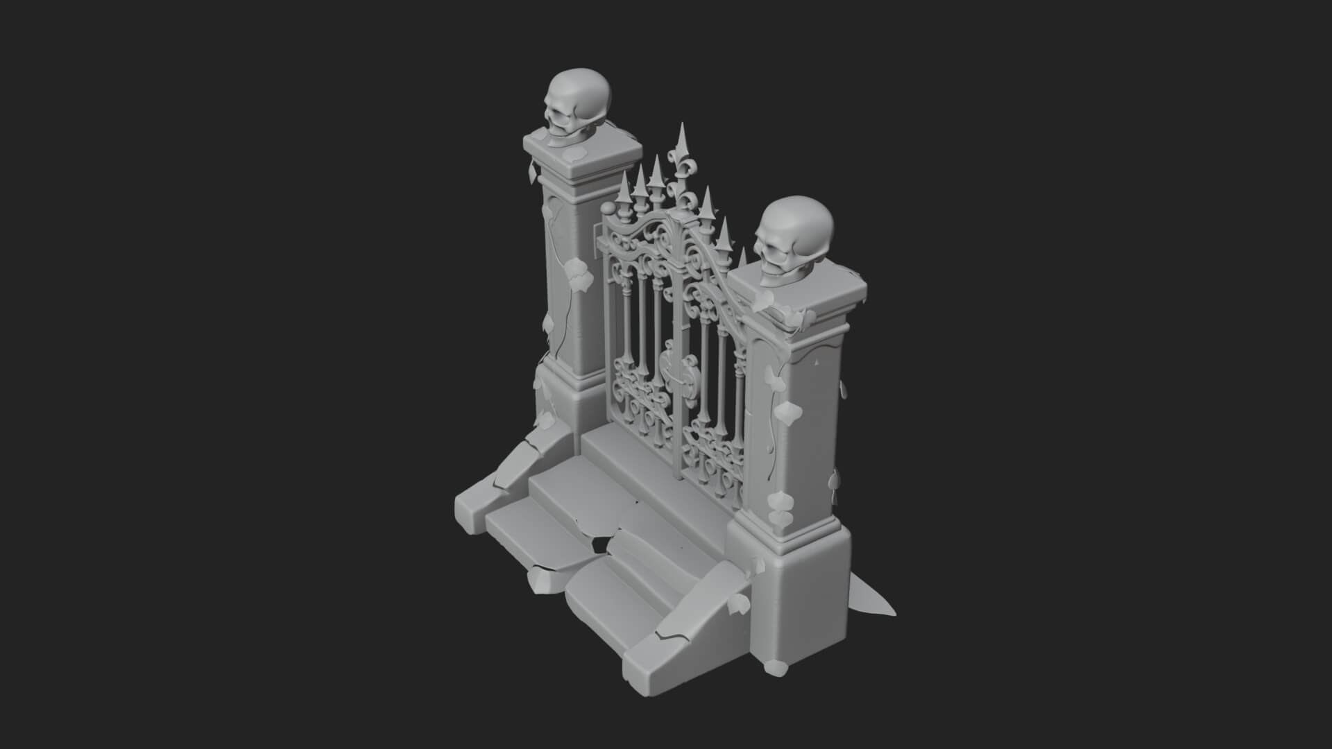 Skull-Topped Graveyard Gate Design 4 3D Print Model 3D Model