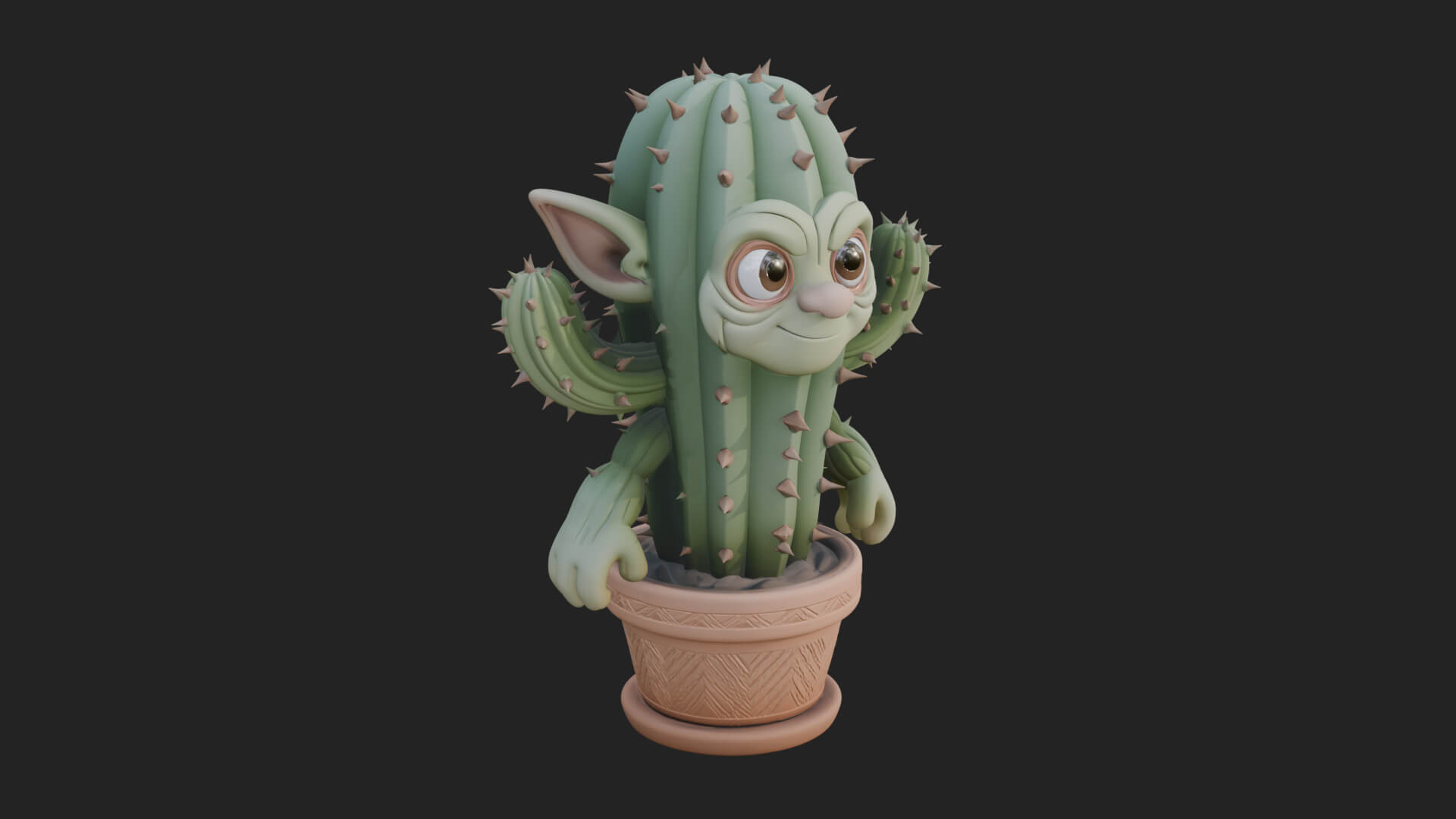 Smiling Cactus Pot Statue Design 1 3D Print Model 3D Model
