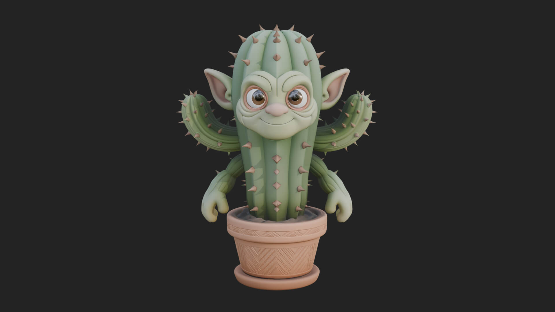Smiling Cactus Pot Statue Design 1 3D Print Model 3D Model