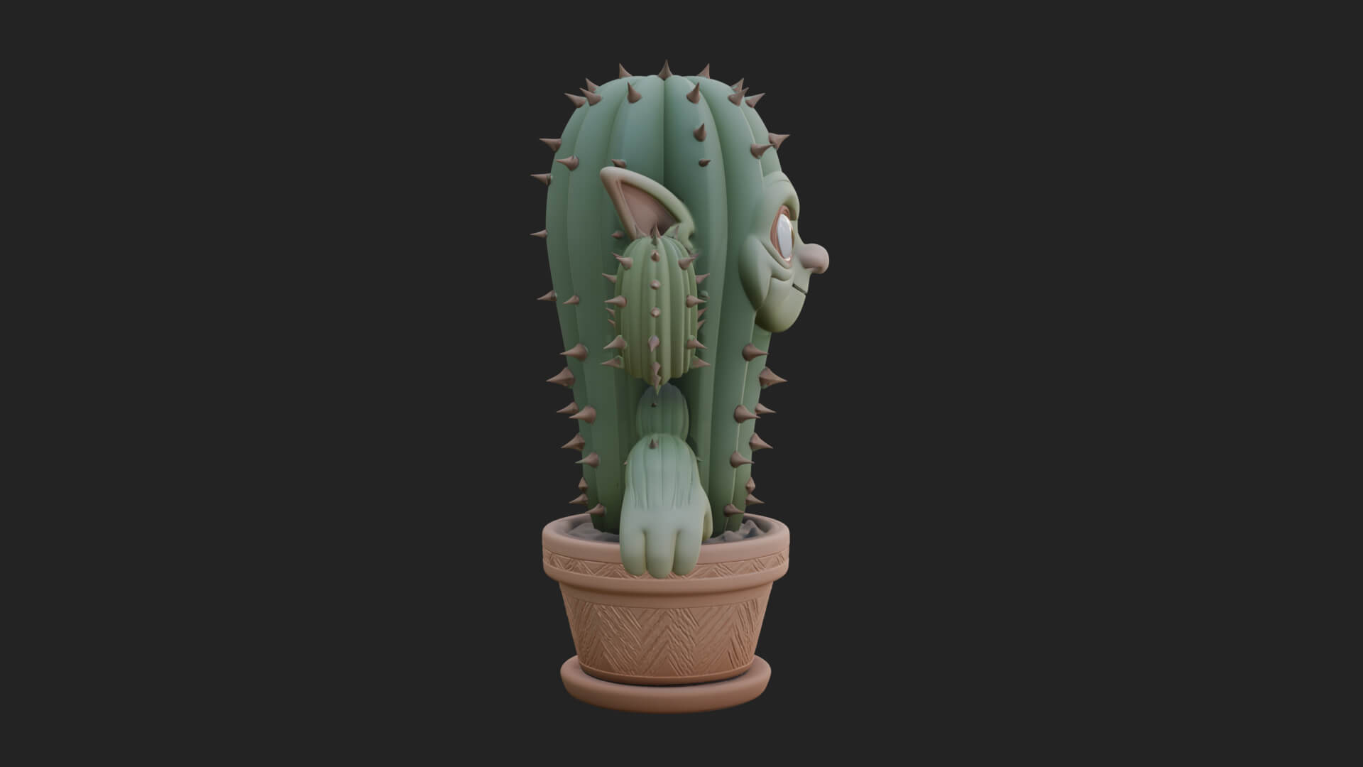 Smiling Cactus Pot Statue Design 1 3D Print Model 3D Model