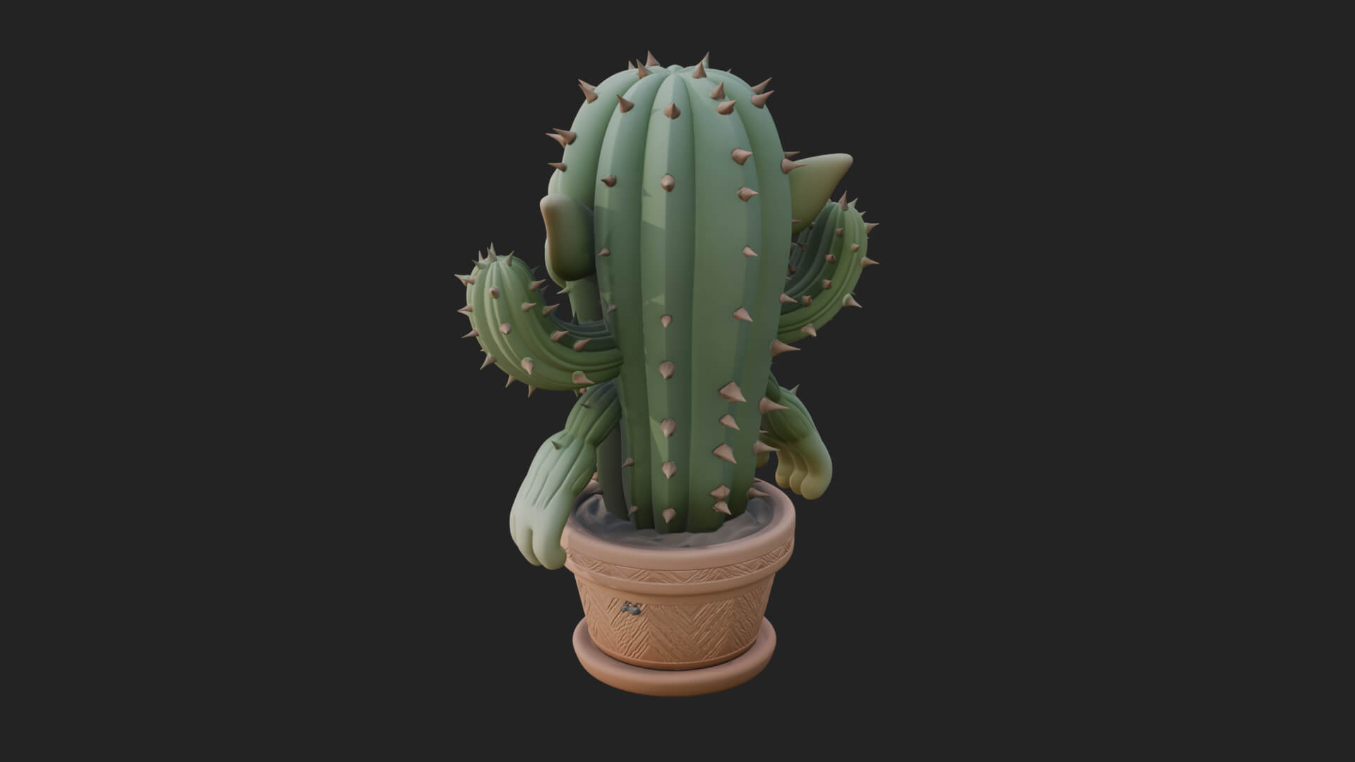 Smiling Cactus Pot Statue Design 1 3D Print Model 3D Model