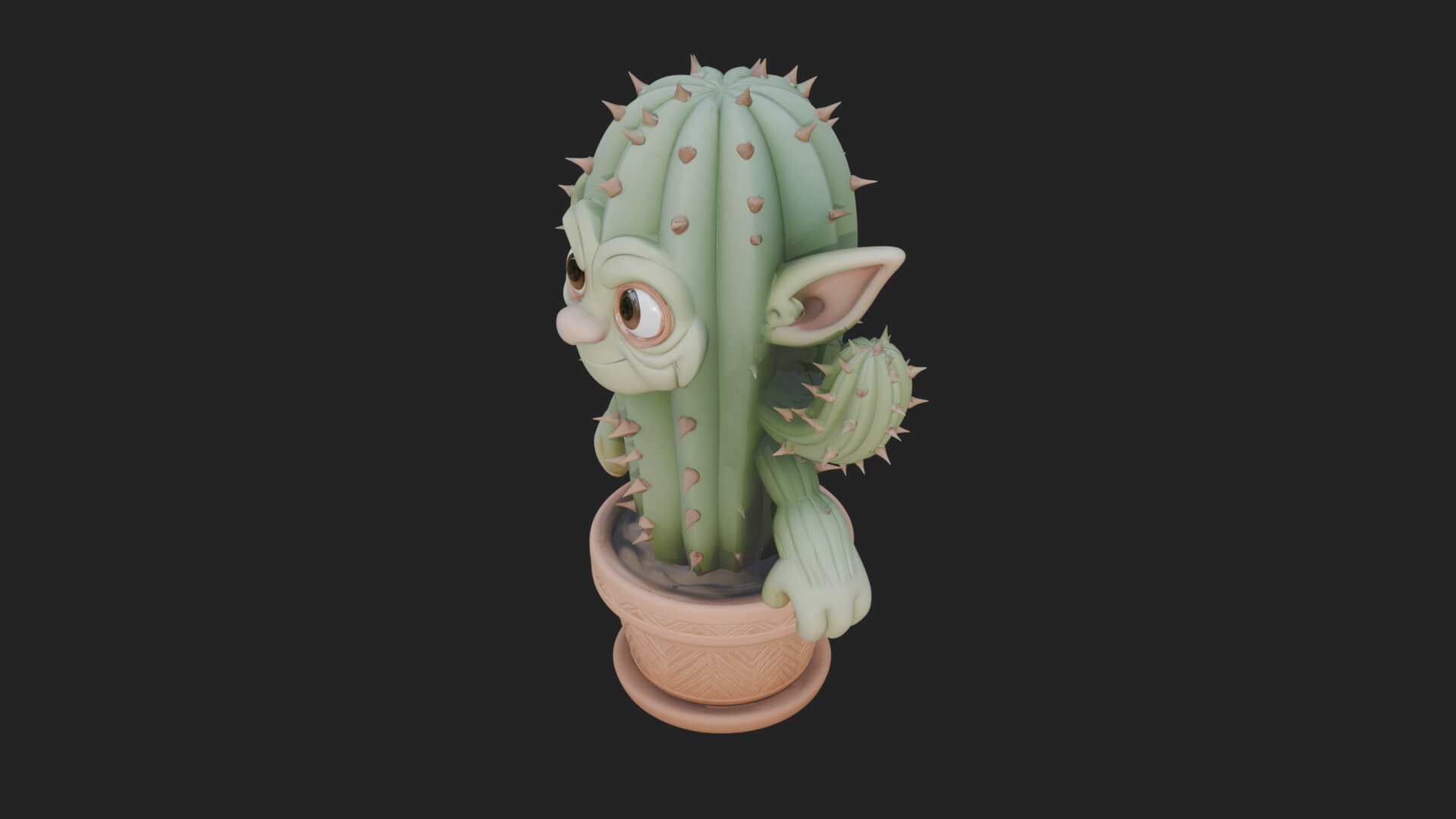 Smiling Cactus Pot Statue Design 1 3D Print Model 3D Model