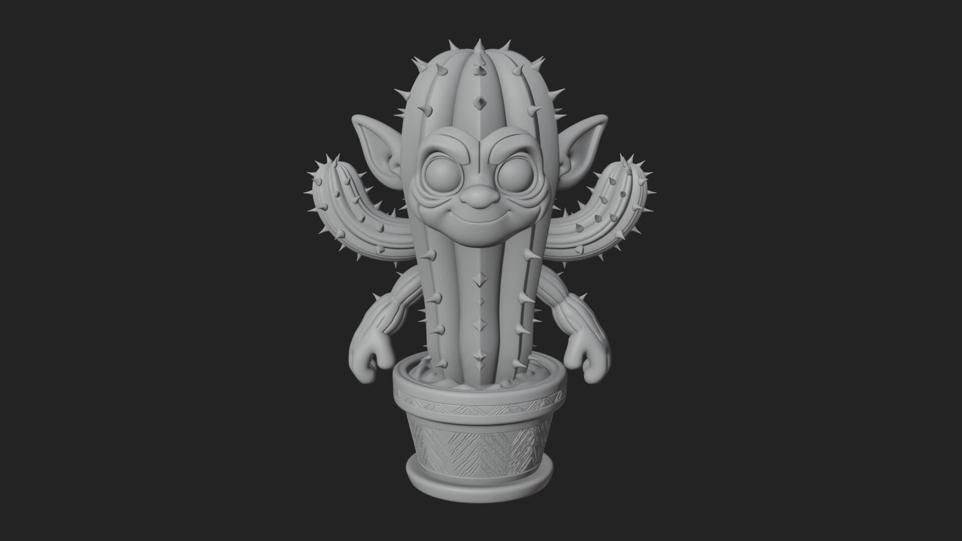Smiling Cactus Pot Statue Design 1 3D Print Model 3D Model
