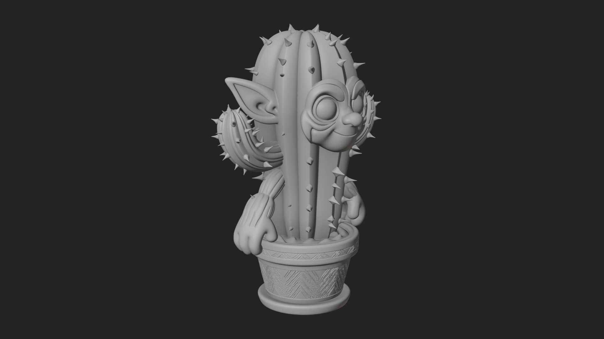 Smiling Cactus Pot Statue Design 1 3D Print Model 3D Model
