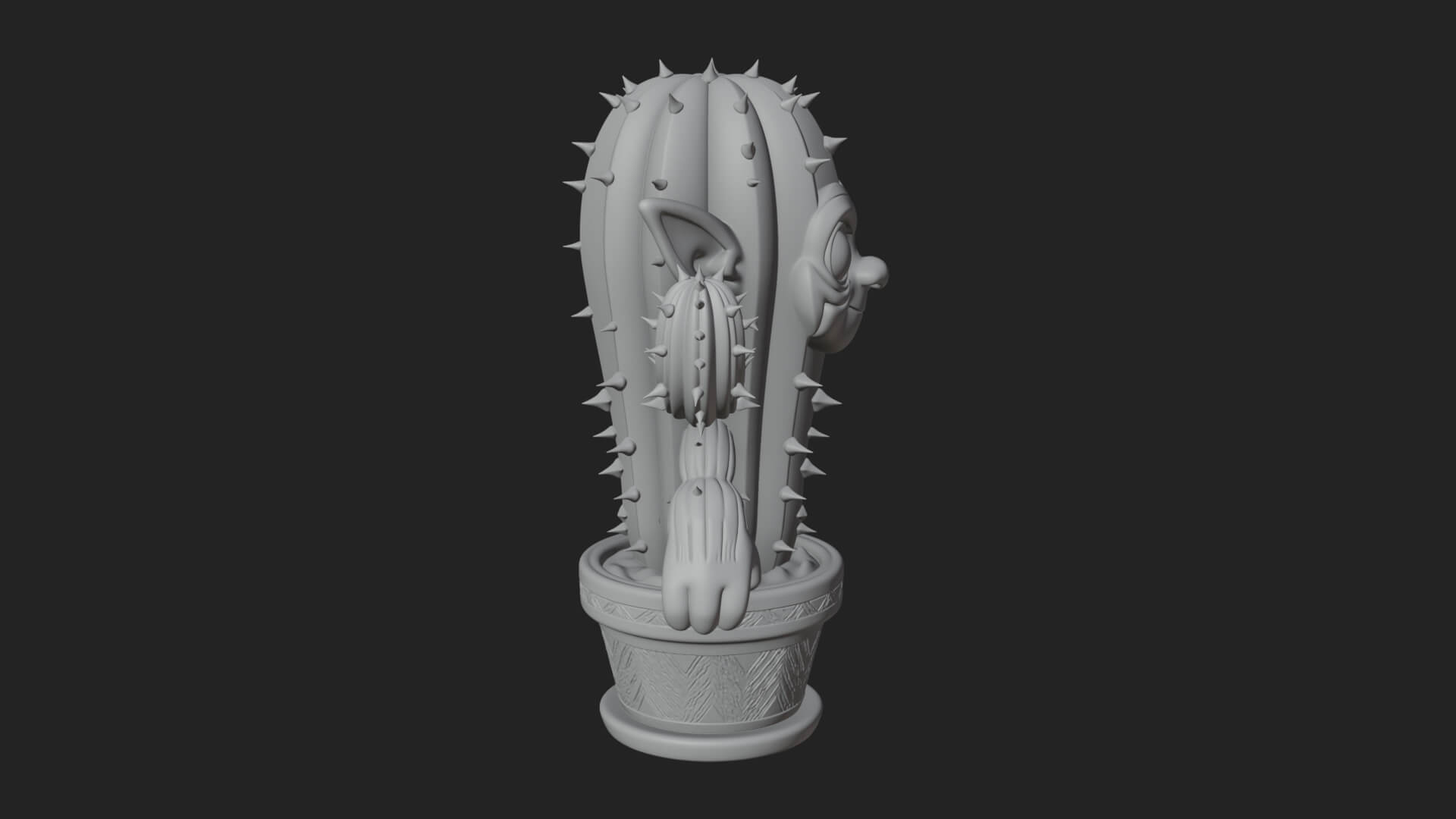Smiling Cactus Pot Statue Design 1 3D Print Model 3D Model