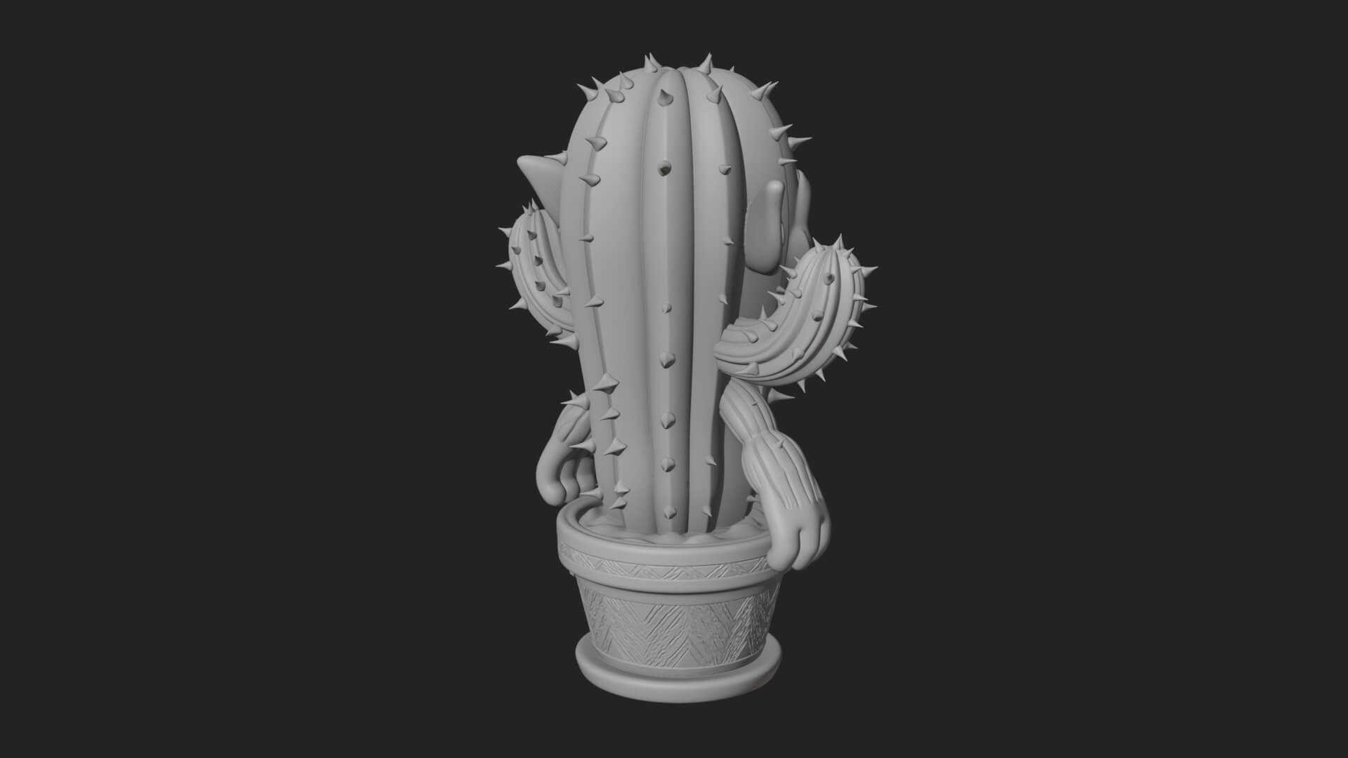 Smiling Cactus Pot Statue Design 1 3D Print Model 3D Model