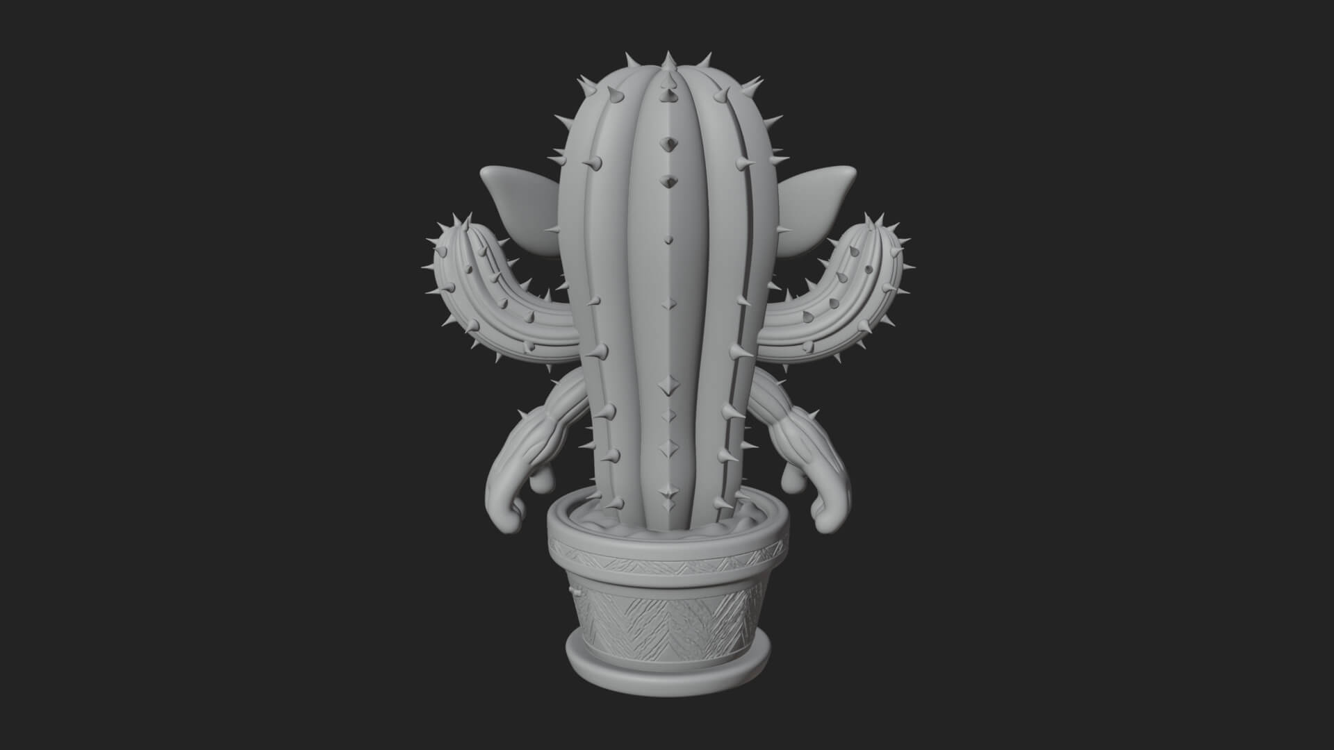 Smiling Cactus Pot Statue Design 1 3D Print Model 3D Model