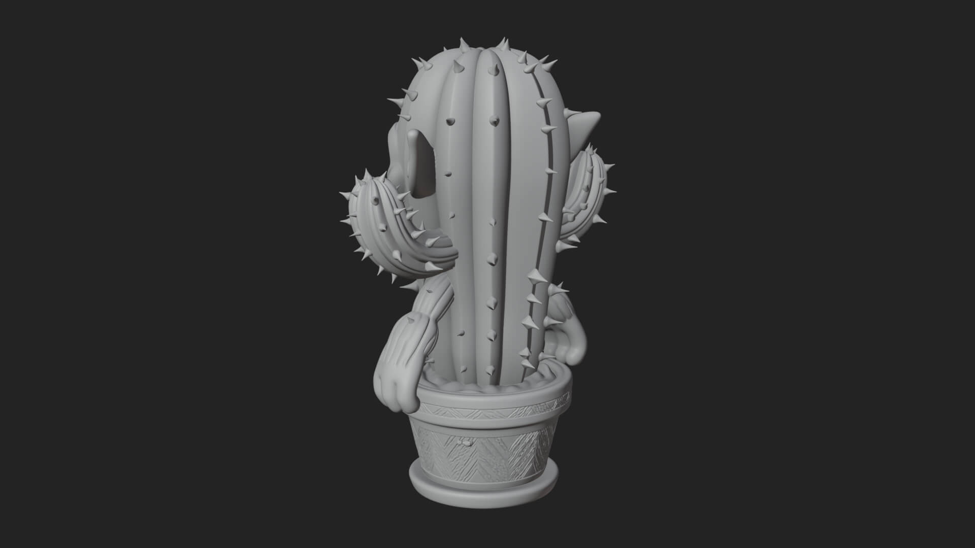 Smiling Cactus Pot Statue Design 1 3D Print Model 3D Model