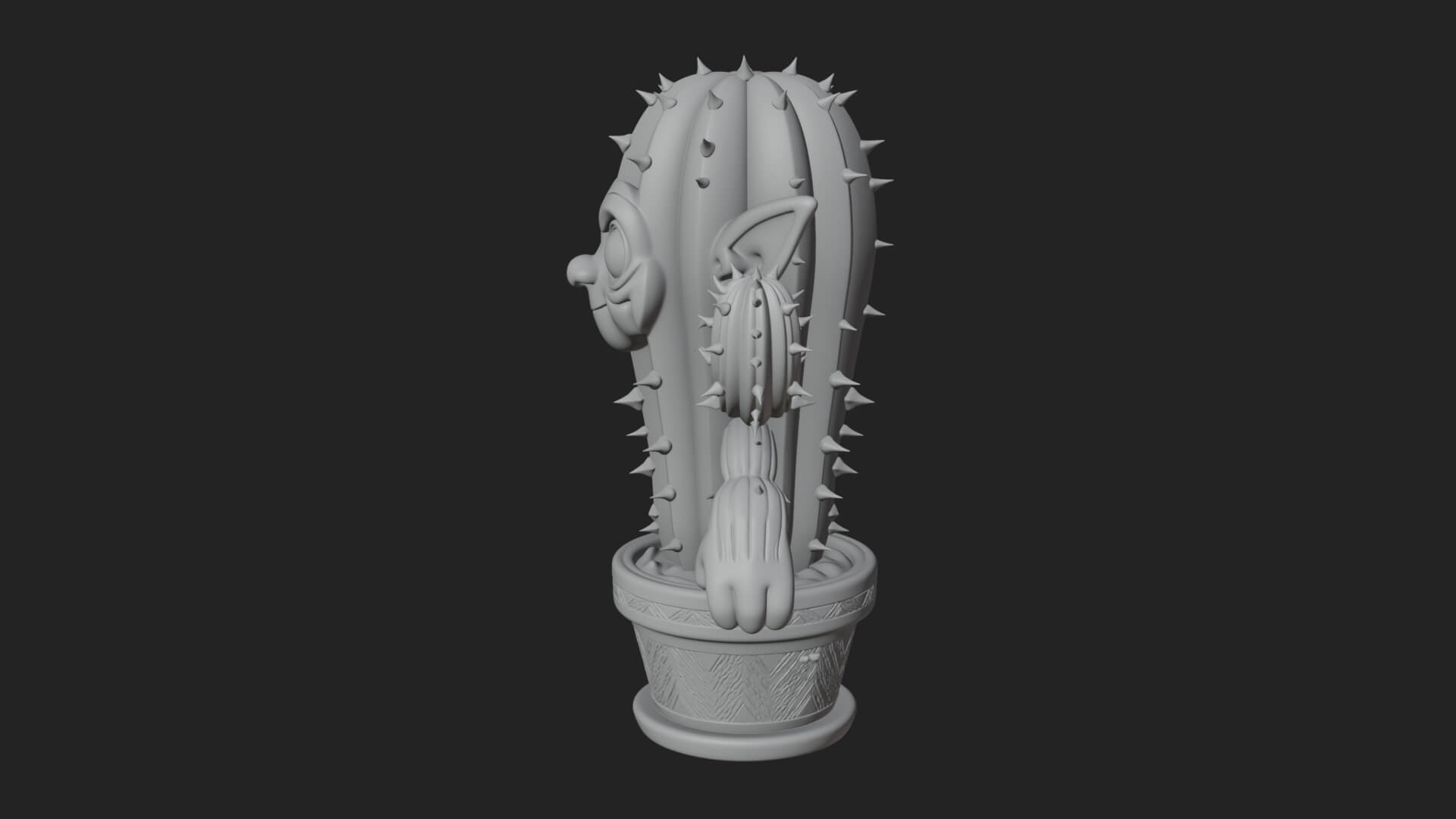 Smiling Cactus Pot Statue Design 1 3D Print Model 3D Model