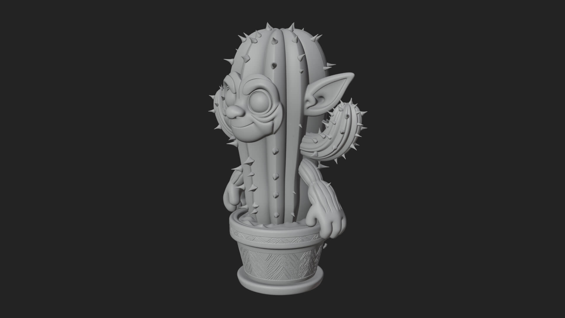 Smiling Cactus Pot Statue Design 1 3D Print Model 3D Model