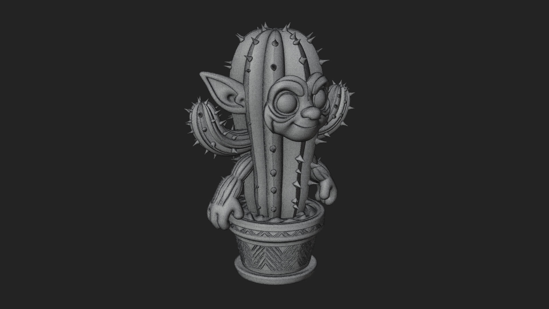 Smiling Cactus Pot Statue Design 1 3D Print Model 3D Model
